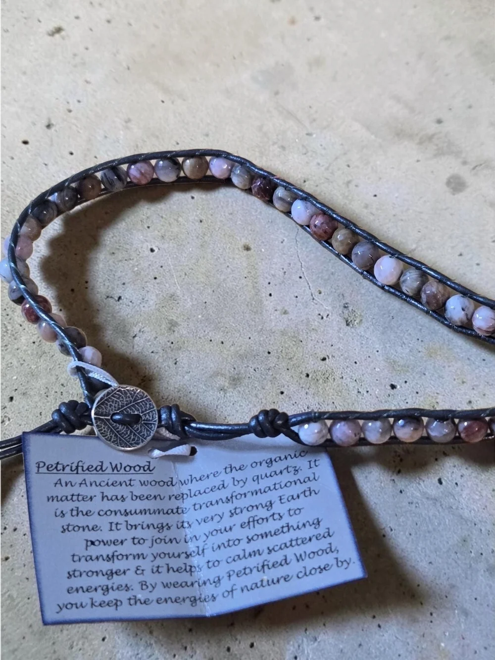 Petrified Wood Beaded Wrap  Bracelet - Neutral Tones